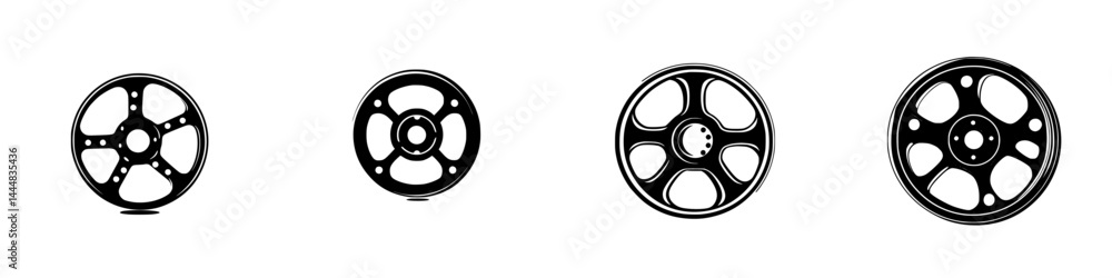 Poster various silhouette pictograms of wheels displayed in isolated vector icons set for use in design pro