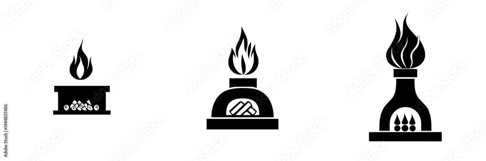 Aufkleber silhouette pictograms of fire and heating elements in various styles for easy identification and usa