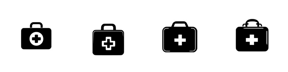 Obraz premium Healthcare silhouette pictogram icons representing first aid kits for medical services and emergency situations