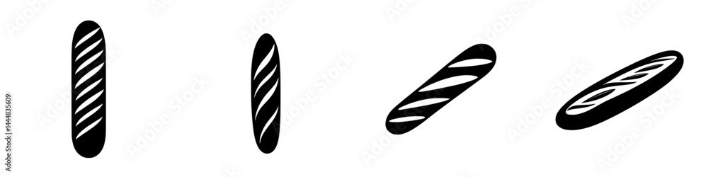 Poster silhouette pictograms showcasing various styles of bread loaves in isolated vector format for culina