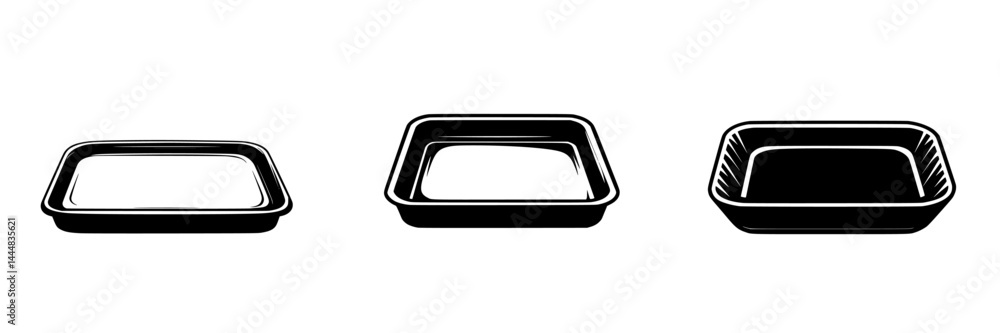 Poster silhouette pictogram of various container shapes for food preparation and storage in a simple design