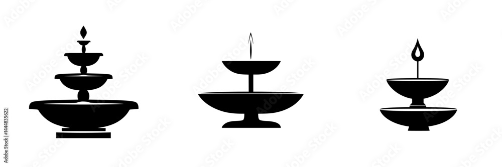 Poster variety of silhouette pictograms representing fountains displayed in a minimalistic style with elega