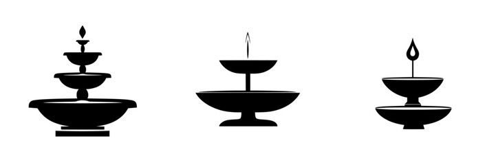 Fototapeta premium Variety of silhouette pictograms representing fountains displayed in a minimalistic style with elegant designs for various applications