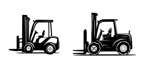 Vector icons set of forklift and tractor silhouettes for industrial and agricultural activities