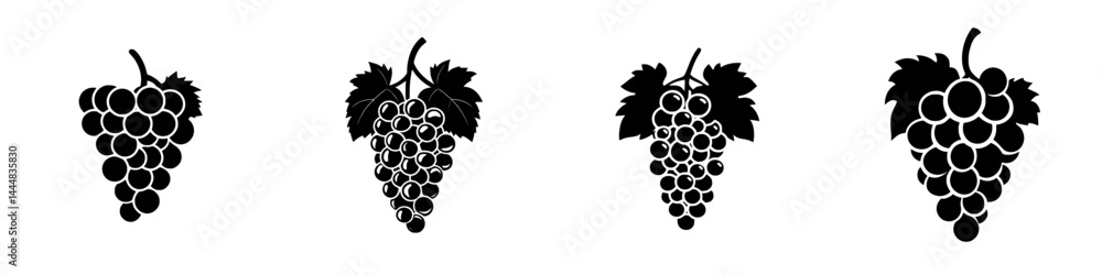 Poster collection of silhouettes featuring grape bunches in various arrangements suitable for design projec