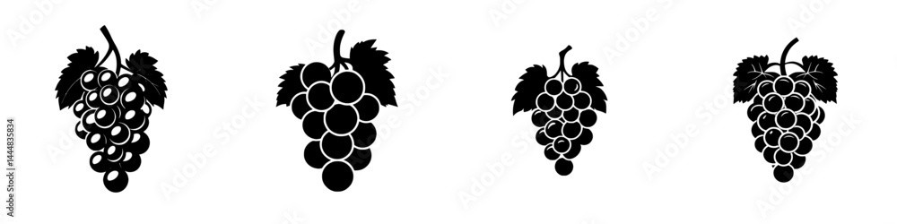 Poster silhouette pictograms depicting various styles of grape clusters for design purposes