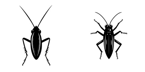Detailed silhouette pictogram icons of various cockroach species representing common household pests