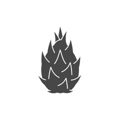 Dragon Fruit Icon: A stylized monochrome silhouette of a dragon fruit, presenting its unique shape, offering a bold, elegant visual.