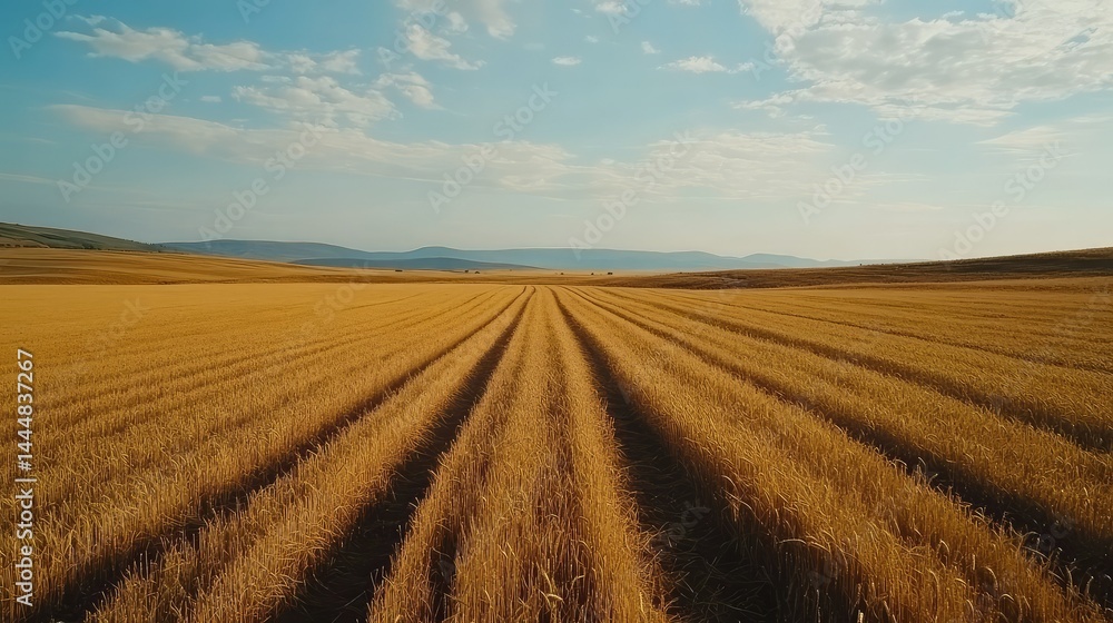 Aufkleber expansive wheat field under blue sky with soft clouds and gentle hills in the background creating a 