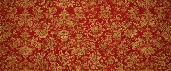 Crimson & gold damask, opulent seamless vector pattern, intricate details  , sophisticated, brocade, rich