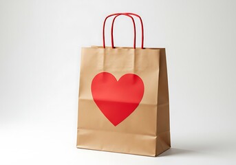 Brown paper bag with red heart and handles