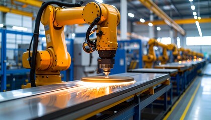 Fototapeta premium Automated metal fabrication process with robotic arm precision and efficiency
