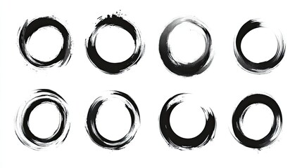 Zen Ink Circles Abstract Brushstroke Frames.