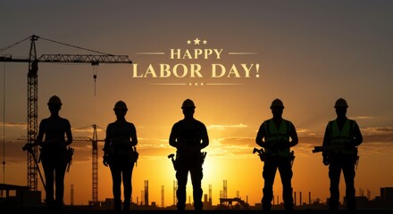 Labor Day Silhouette: Construction Workers at Sunset