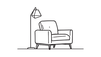 Armchair and lamp line art simple elegant home furnishing artwork