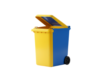 Yellow and Blue Recycling Bin Waste Disposal and Recycling Solutions on Transparent background