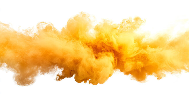 Colorful yellow smoke cloud on a transparent background. Abstract color splash. 