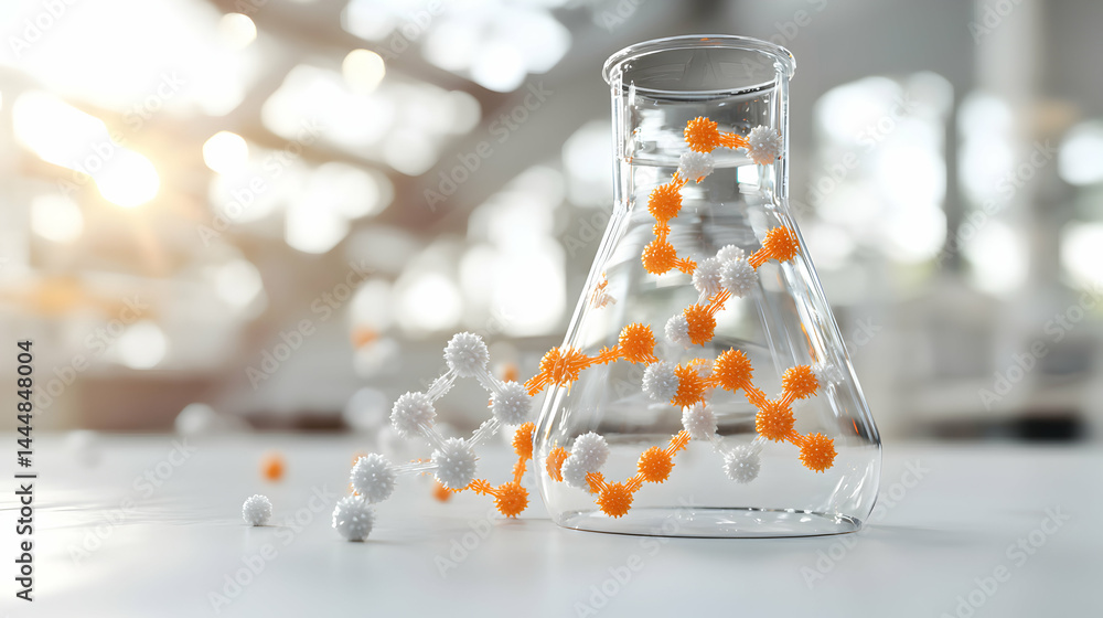 Poster a visual representation of chemical structures within a flask. ideal for scientific publications edu