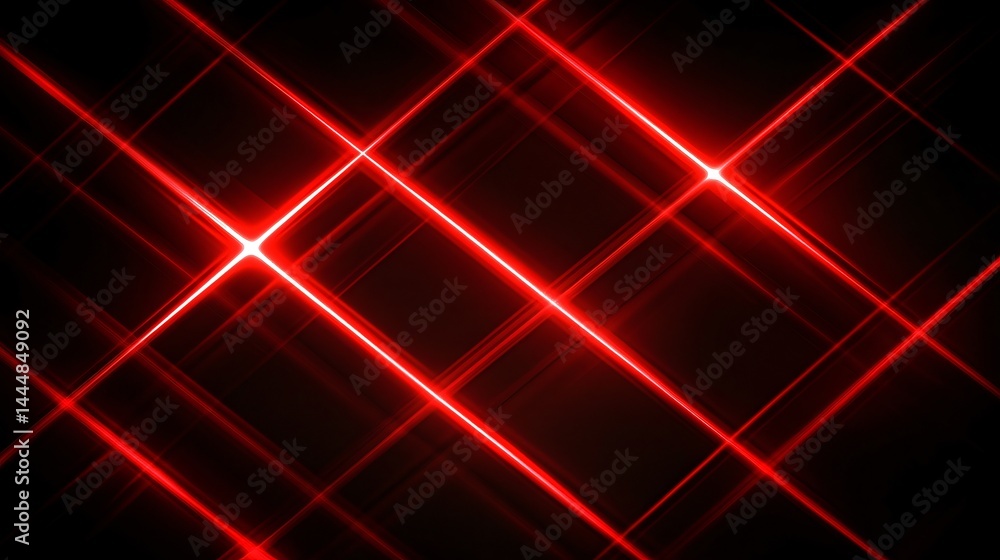 Poster luminous red diagonal lines running across a textured black background