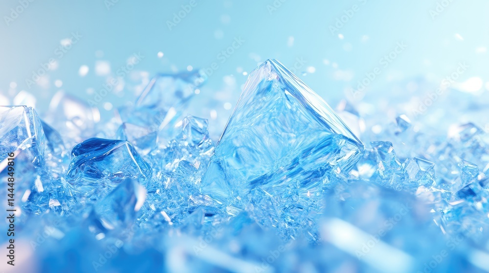 Poster stunning close-up of blue ice crystals shining brightly against a soft background, creating a captiv