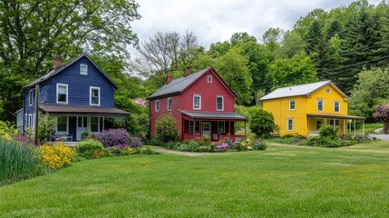 Obraz premium Colorful Village Homes Springtime Idyll.