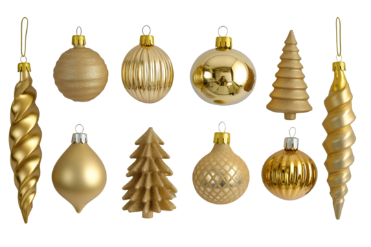 Golden Ornament Collection for Festive Christmas or Holiday Decoration