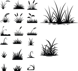 Grass Silhouette Set | Nature Field Grass Vector Icons Wild Grass Silhouette Bundle | Natural Plant Shadow Set