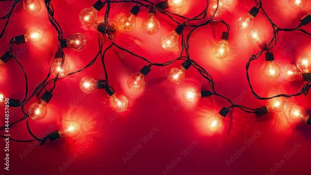 Poster warm string lights on red background