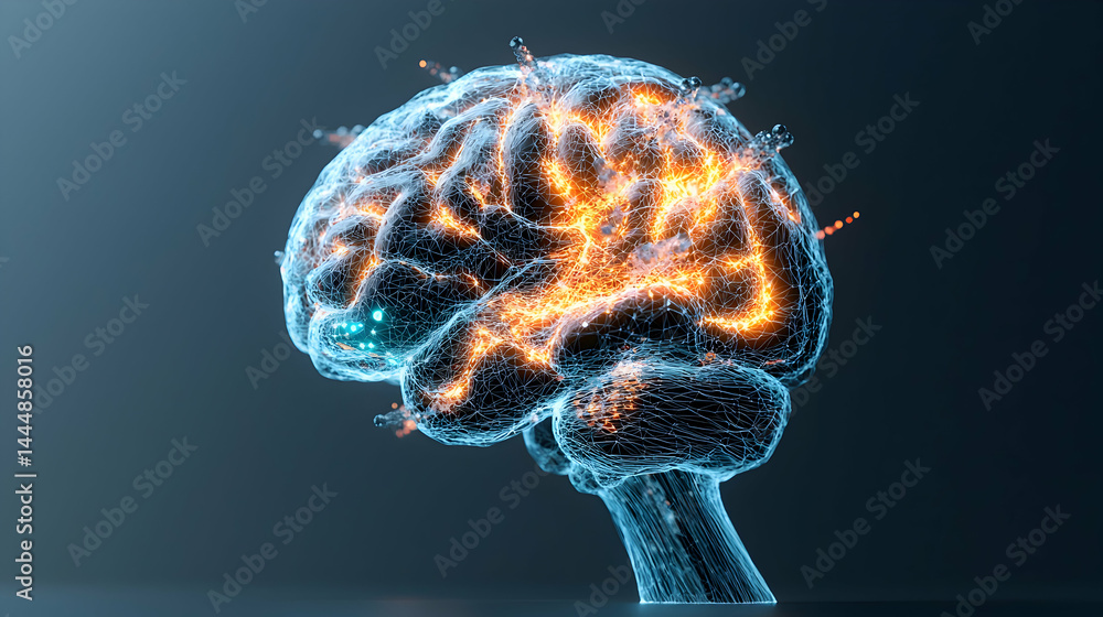 Aufkleber a digital brain illustration glowing with neural activity. ideal for science technology or health re