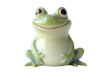 Obraz premium Green Ceramic Frog Sitting Upright and Smiling on a White or Transparent Background