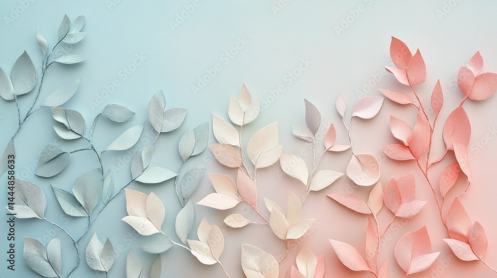 Poster delicate paper leaves in soft color gradients creating a peaceful and serene background for creative