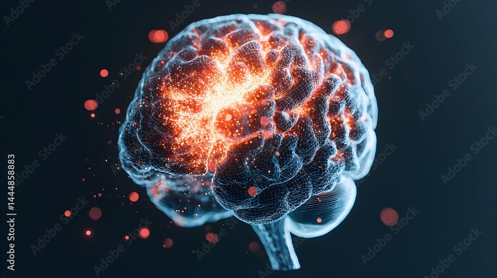 Aufkleber depiction of an active brain with illuminated neural networks. it's ideal for medical science techno