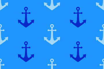 Children's seamless pattern with an anchor on a blue background. Summer sea background.