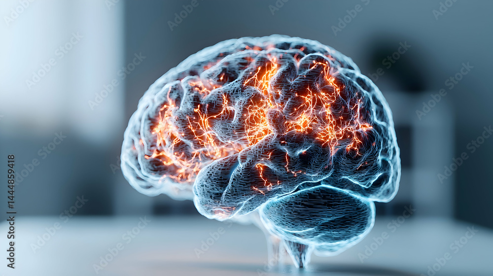 Aufkleber a glowing brain showcasing neural activity. ideal for educational materials science visualizations a