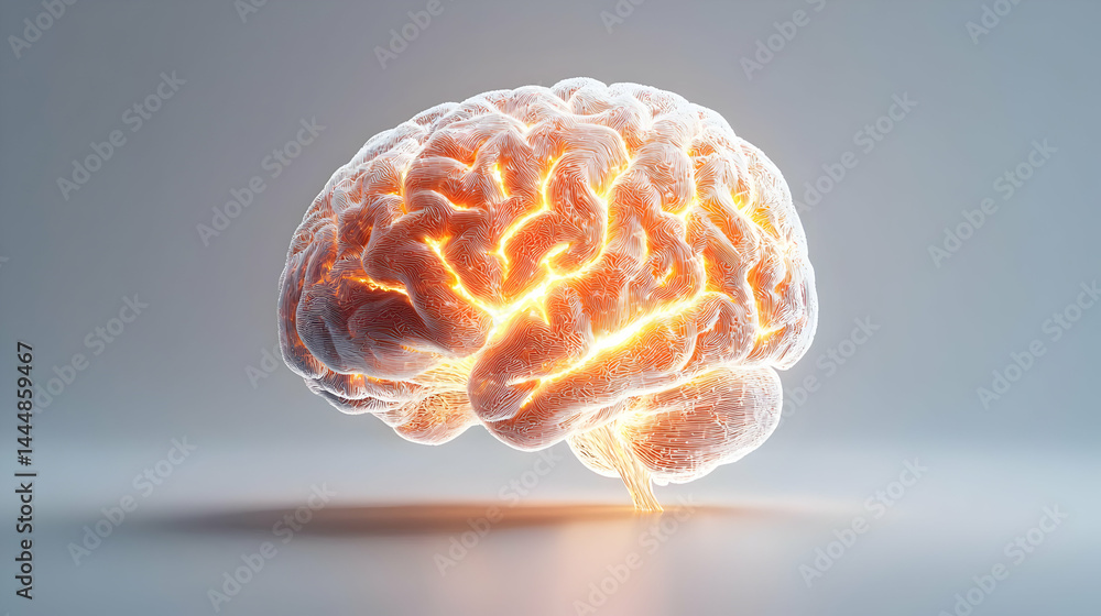 Aufkleber a glowing brain representation suggesting active thought or neurological processes. use it for educa