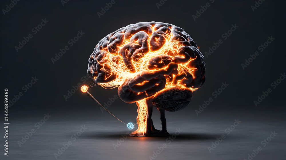 Aufkleber a glowing brain concept representing neural activity. suggests a visualization for neuroscience data