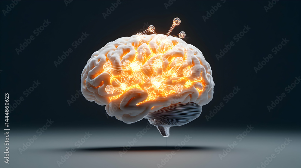Poster an illuminating visualization of a brain highlighting neurological activity. suitable for educationa