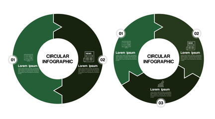 Circle chart infographic green template with 2 3 options for presentations . Vector illustration Eps	
