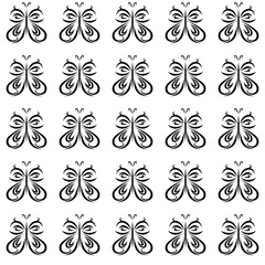 Fototapeta premium Black butterfly seamless pattern on white. Flat design of butterfly seamless pattern for print, wallpaper, background