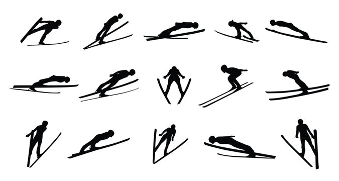 ski jumping silhouettes set