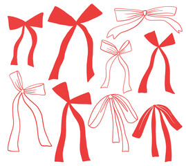 Red coquette isolated bow illustrations