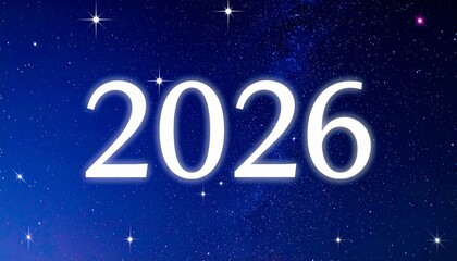 宇宙を感じる星空の中で輝く「2026」、未来への希望と壮大さを象徴するデザイン
星々に囲まれた「2026」の文字が、宇宙の広がりと未来への希望を象徴し、壮大で夢のある印象を与えるデザイン。