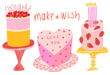 Colorful isolated pink and red cakes