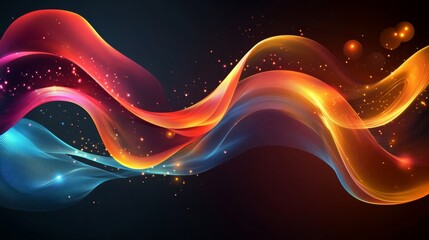 Against a dark background, an abstract illustration features fiery red sparks rising, conveying the movement of a river