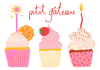 Colorful isolated cupcake set