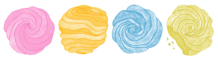 Colorful isolated zephyr cookie illustrations