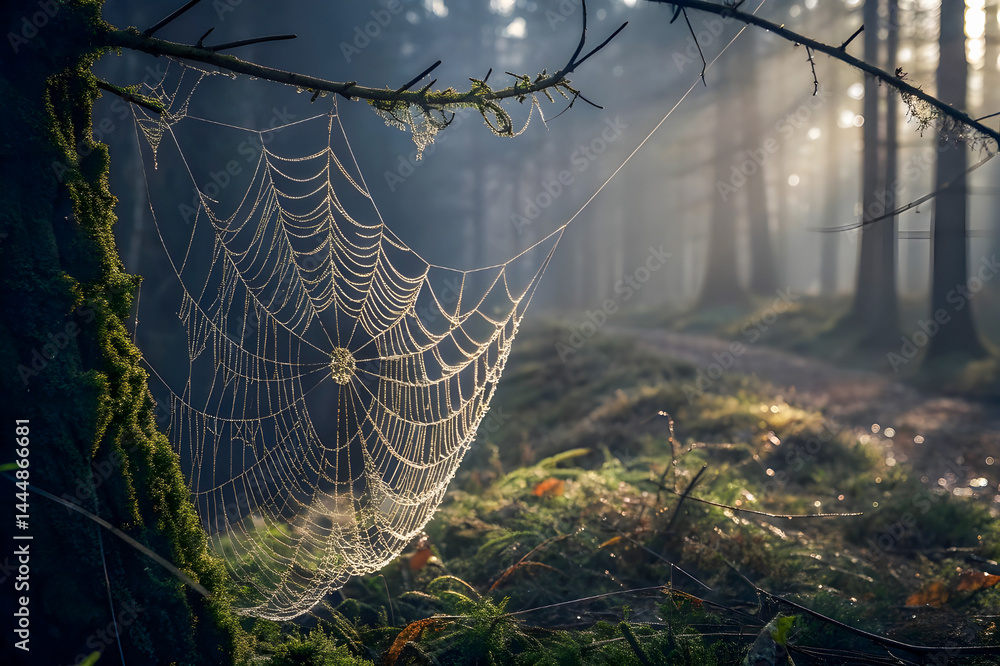 Canvas Prints spider web with dew drops