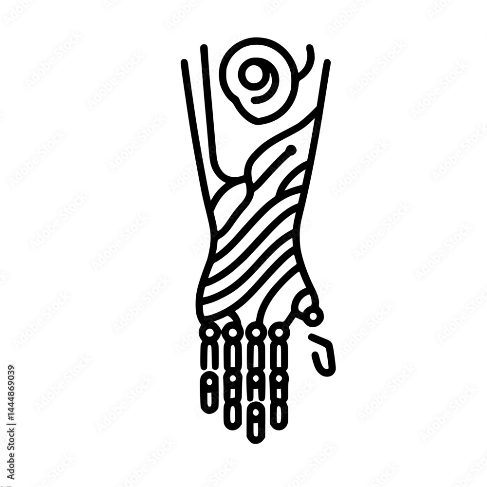 Poster abstract outline of robotic arm in wires, vector outline of one line