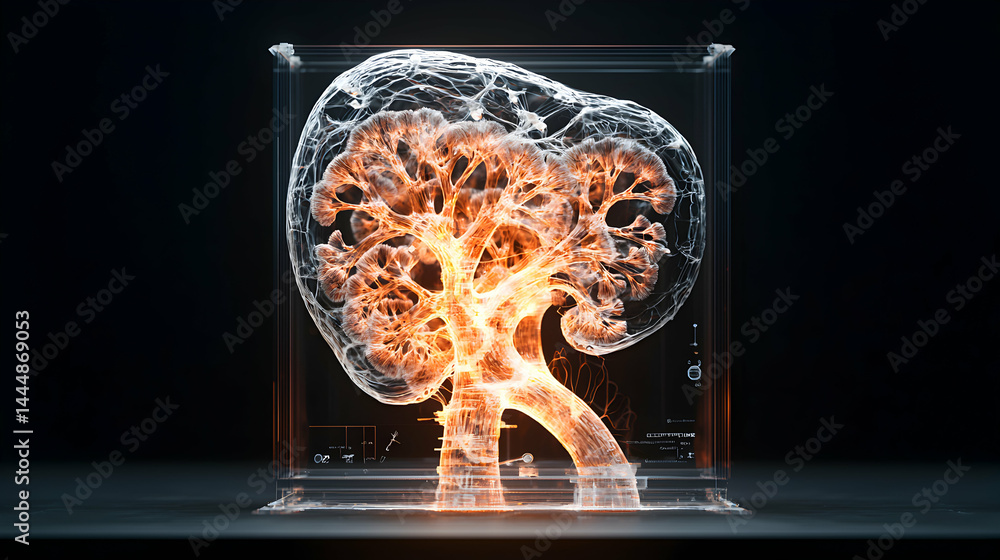Aufkleber a glowing tree-like structure encased in a transparent cube against a dark background. this image co