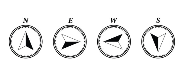 Compass Direction Icons – North, East, West, South Vector Set